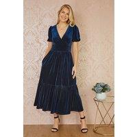 Yumi Women's Navy Velvet Midi Dress | Size: 22