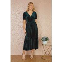 Yumi Women's Green Velvet Midi Dress | Size: 18