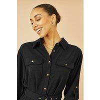 Yumi Women's Black Stretch Midi Shirt Dress | Size: 12