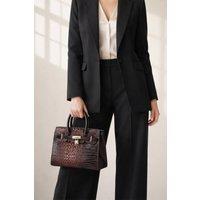 SVNX Women's Croc-Print Handbag in Dark Brown