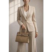 SVNX Women's Croc-Print Handbag in Beige