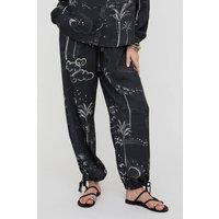 Raffya Women's Palm High Waist Palm Print Trouser in Black | Size: 14