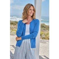 WoolOvers Women's Cashmere & Merino Classic Crew Neck Cardigan in Blue | Size: XL