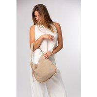 Cultured London Women's 'Bonnie' Leather Shoulder Bag in Beige