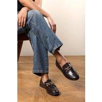 Where's That From Women's Lettie Girl's School Shoe Chain Trim Detail Flat Loafers in Brown | Size: 5