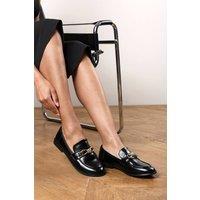 Where's That From Women's Freyja Girl's School Shoe Knot Trim Hardware Detail Flat Loafers in Black | Size: 7
