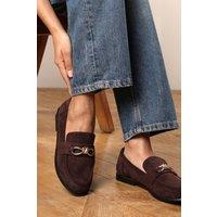 Where's That From Women's Freyja Girl's School Shoe Knot Trim Hardware Detail Flat Loafers in Dark Brown | Size: 5