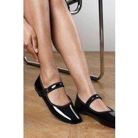 Where's That From Women's Karsyn Wide Fit Girl's School Shoe Mary Jane Ballet Flats With Buckle Detail in Black | Size: 6-Wide Fit