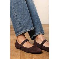 Where's That From Women's Karsyn Wide Fit Girl's School Shoe Mary Jane Ballet Flats With Buckle Detail in Dark Brown | Size: 8-Wide Fit