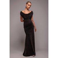 Goddiva Women's Sparkle Lurex Cowl Neck Off-The Shoulder Maxi Dress in Black | Size: 8