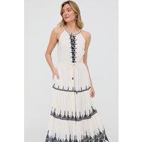 Raffya Women's Mia Halter Neck Embroidered Maxi Dress in Cream | Size: 10