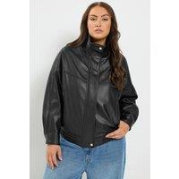 Yours Women's Faux Leather Funnel Neck Jacket in Black | Size: 26-28