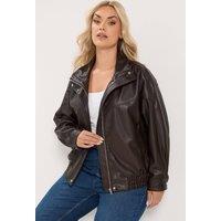 Yours Women's Faux Leather Funnel Neck Jacket in Chocolate | Size: 16