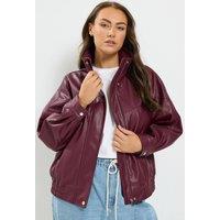 Yours Women's Faux Leather Funnel Neck Jacket in Dark Red | Size: 26-28