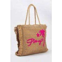 WOVCOR Women's Embroidered Tassel Detail Straw Maxi Tote Shoulder Bag in Camel