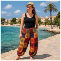 KDMD Women's Nomad Sari Orange Mushroom Block Print Pants S M