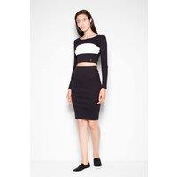 Love Lace Women's Cotton Belted Crop Blouse Pencil Skirt Set in Black | Size: Large/XL