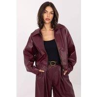 Love Lace Women's Short Casual Zip Jacket with Wide Collar in Burgundy