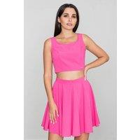 Love Lace Women's Flared Skirt Silver Zip Back Top Set in Bright Pink | Size: XL