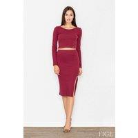 Love Lace Women's Long Sleeve Cotton Knit Top & Pencil Skirt Set in Burgundy | Size: Large/XL