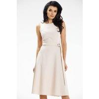 Love Lace Women's Strapless Boat Neck Midi Dress Belt in Beige | Size: Medium