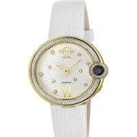 GV2 Women's Perugia Diamond Watch, IPRG Case, Genuine Saffiano Handmade Leather in White