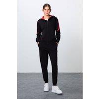 Tommy Life Women's Oversized Hooded Zip Sweatshirt & Pants Set in Black | Size: XL