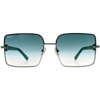 Salvatore Ferragamo Women's Square Silver Petrol Blue Gradient SF302SL
