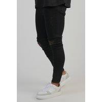 SikSilk Men's Distressed Skinny Jeans in Black | Size: 36R