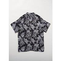 Chet Rock Men's Black Kobra Print Shirt Open Collar Short Sleeve in Grey | Size: XL