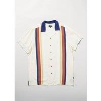Chet Rock Men's Consul Stone Bowling Shirt with Vertical Stripe Detail in Cream | Size: 3XL