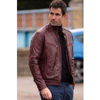 Ashwood Leather Men's 'Vincenzo' Leather Biker Jacket in Burgundy | Size: 3XL