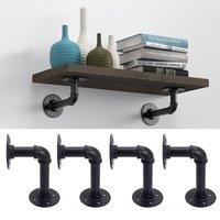 Living and Home 2-Pack Industrial Style Iron Pipe Shelf Brackets in Black | Size: Medium
