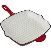 Living and Home Enamel Cast Iron Grill Pan Skillet with Pour Spouts in Red