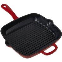 Living and Home Enamel Cast Iron Grill Pan Skillet with Pour Spouts in Red