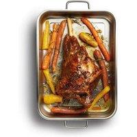 MasterClass Stainless Steel Heavy Duty Deep Roasting Pan 32x23x6.5cm, Labelled in Silver | Size: 32x23x6.5 cm