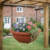Voltico Extra Large Hanging Basket Planter 15 Inch with Silver Chain & Hook in Terracotta