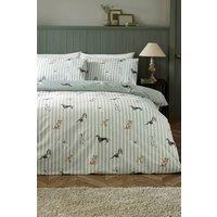 Catherine Lansfield Dog Stripe Duvet Cover Set in Green | Size: King