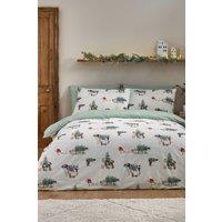 Catherine Lansfield Christmas Dogs 100% Brushed Cotton Duvet Cover Set in Green | Size: Super King