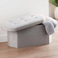 HOME LUXE INTERIOR Grey Velvet Oval Storage Ottoman - Padded Bench & Blanket Box