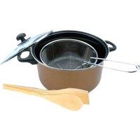 Almineez 5pc Copper Non Stick Chip Pan Set Fryer Deep Fat Frying Basket Pot W Glass Lid 2l