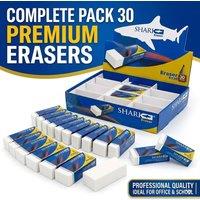 Bed Time UK 30 Pack Soft Rubber Erasers with Display Box for School Office in White