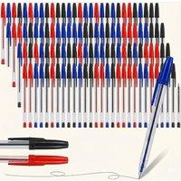 Bed Time UK 96 Pack Ballpoint Pens Black Blue Red Medium Tip Biros Bulk