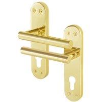 AFIT T-Bar Polished Brass Euro Internal Lock Backplate Handles x1 Pair in Gold | Size: 150mm x 150mm