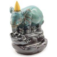KDMD Elephant at Pool Backflow Incense Burner Glazed Ceramic in Turquoise