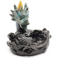 KDMD Large Dragon Pool Backflow Incense Burner Glazed Ceramic in Black