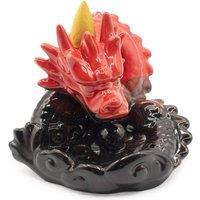 KDMD Small Red Dragon Backflow Incense Burner Ceramic Cone Holder