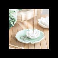 KDMD Lotus Flower Incense Stick Holder Trinket Dish Tray in Pale Green