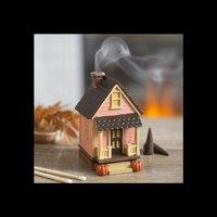 KDMD Pink House Resin Incense Cone Burner with Pumpkins in Dusty Pink