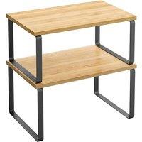 SPETLEK Set of 2 Cupboard Shelf Organiser Black & Natural